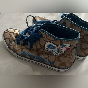 Coach Poppy Chain Hi Top sneakers with a custom "Blueberry" character patch.